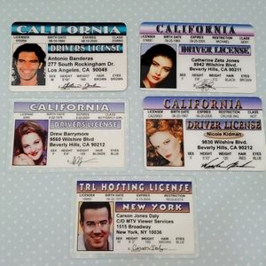 FUN Driver's License Lot 5 Banderas Zeta Jones Barrymore Daly Kidman L👀K